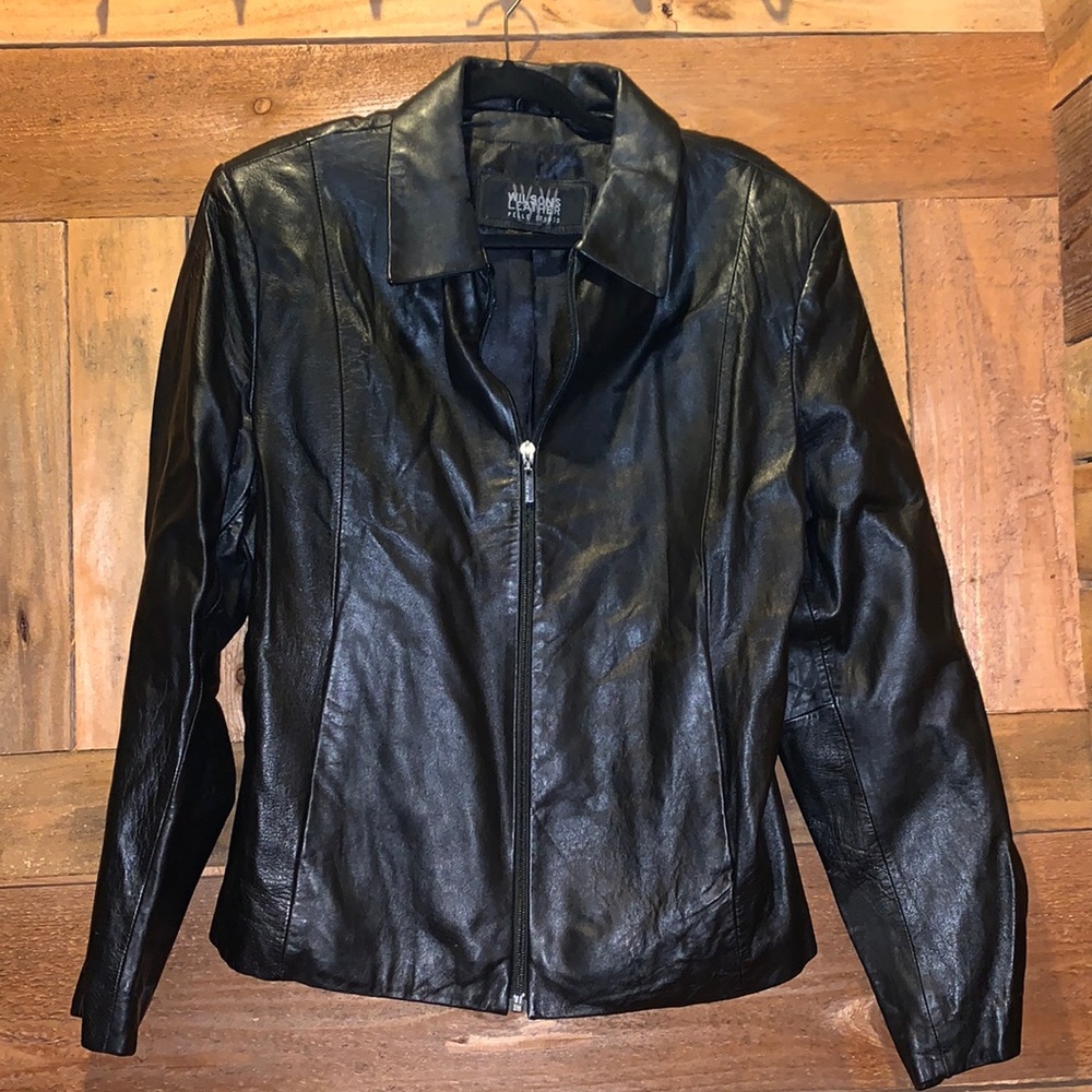 Wilson’s Leather black zip leather jacket